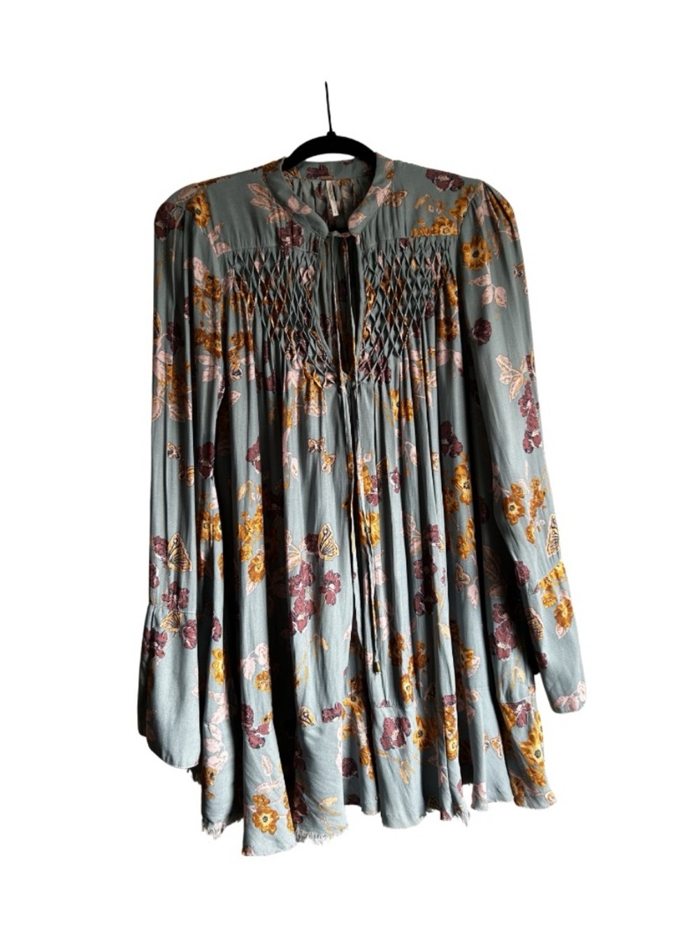Blue Boho Floral Smocked Tunic